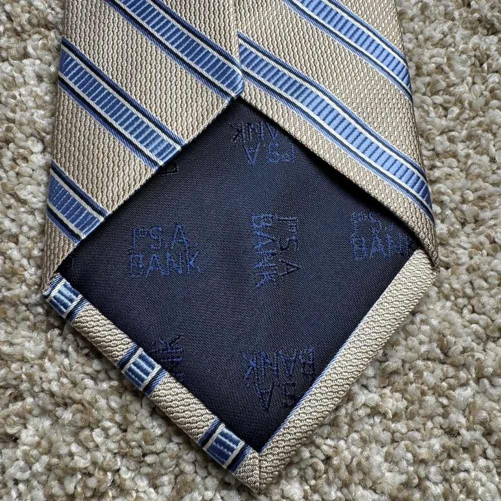 Jos. A. Bank Mens Executive Collection Silk Cream Blue White Stipe Necktie